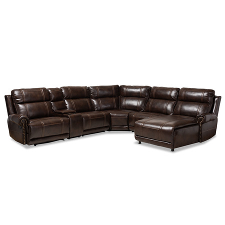 BAXTON STUDIO Dacio Brown 6-Piece Sectional Recliner Sofa with 2 Reclining Seats 150-9117